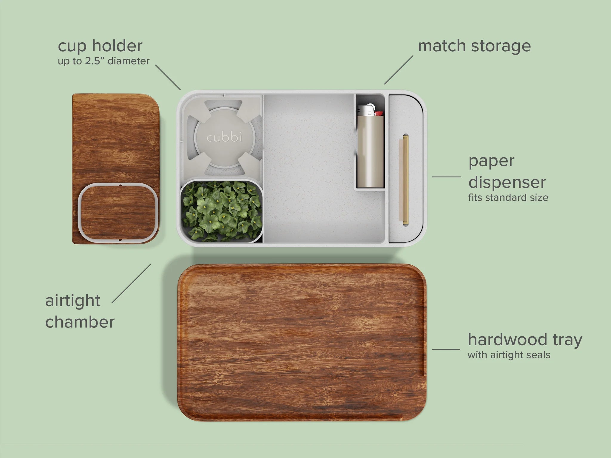 Top-down photo of Cubbi Stash box features.