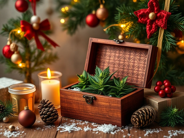 Christmas decor with cannabis stash box