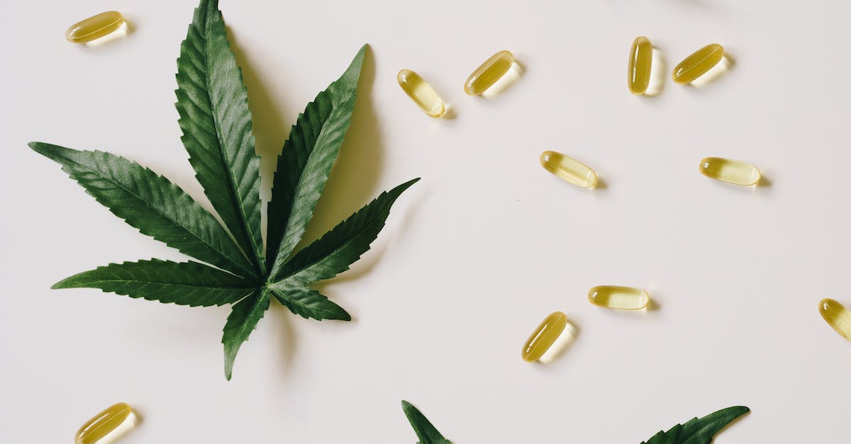 A photo of cannabis leaf and a soft-gel capsules.