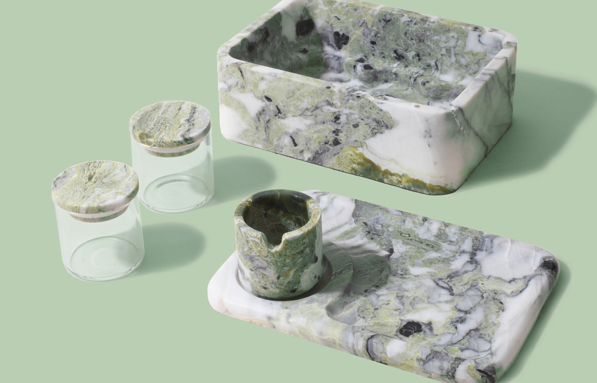 the marble set green background